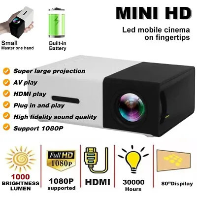 Mini Portable Multimedia Projector HD 1080P Home Theater Cinema Beamer HDMI USB • £30.59