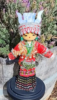 🔥 CHINESE CULTURUAL HANDMADE WOOD & CLOTH DOLL Traditional MIAO Clothes 10  🔥 • $21.67