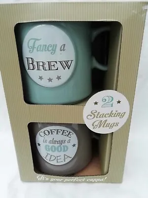 Two Large Stacking Tea Coffee Mugs Boxed • £5.99