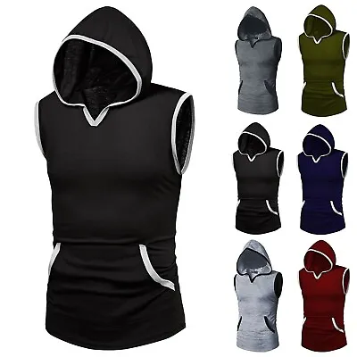 Men's Workout Hooded Tank Tops Bodybuilding Muscle Sleeveless Gym Hoodies T Shir • $15.99
