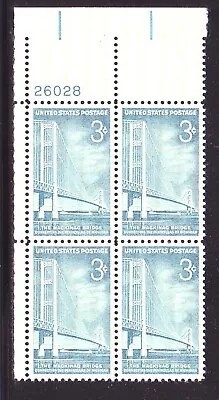 #1109 Mackinac Bridge Dedication. Mint Plate Block. F-vf Nh! • $0.99