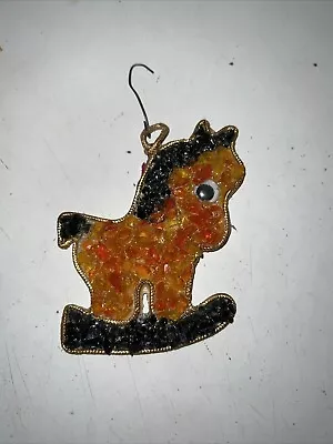 Vintage Melted Plastic Beads Handmade Rocking Horse Ornament • $8