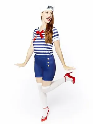 Adults Ahoy Sailor Fancy Dress Costume + Hat Uniform Seas Ladies Womens Military • £25.99