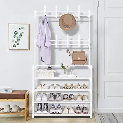 Coat And Shoe RackEntryway Coat RackShoe Coat Rack Freestanding With 4-Tier... • $44.01