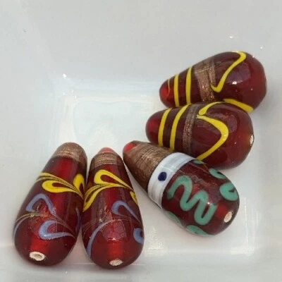 £2.50 • Buy 5 Large Hand Painted Indian Teardrop Beads 30/28/24mm