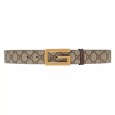 GUCCI 690$ Reversible Belt - Square G Buckle - Beige Ebony GG Supreme Canvas • $456