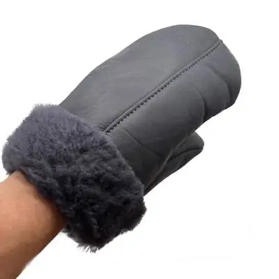 Men's And Women's Genuine Shearling Sheepskin Leather FUR  MITTENS Gray • $39