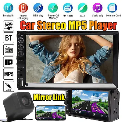 7  Double Din Car Stereo MP5 Player Bluetooth FM Radio Mirror For GPS Nav+Camera • $59.37