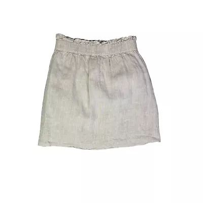 J. Crew Size 0 Beige Paperbag Waist City Mini Skirt Pull-On Pockets Linen 40304 • $13.49