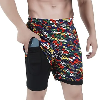 Men’s Running Shorts 2 In 1 Athletic Gym Shorts With Zipper Pockets Yoga Worko • $14.99