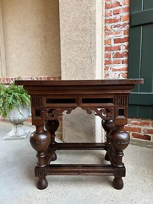 Antique Dutch Sofa Side Table Carved Oak Bulbous Leg Baroque Ebonized Danish • $3450