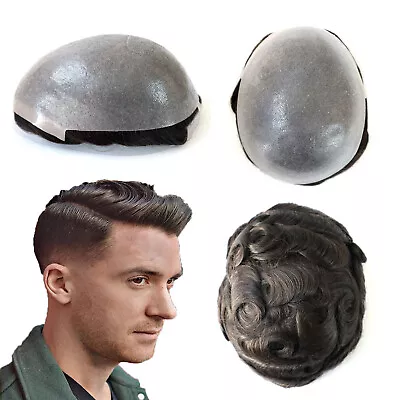 Mens Hair Replacement System Natural Thin Skin V-Loop Toupee Human Hairpieces #2 • $139.99