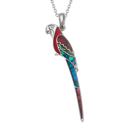 Macaw Parrot Necklace Red Paua Abalone Shell Pendant Silver Jewellery Gift Boxed • $13.83