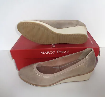 MARCO TOZZI Ladies Womens Taupe Shoes Slip On Low Wedge Flats New RRP £50 Size 5 • £25.98