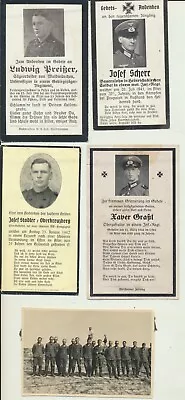  Germany WWII 4 Different German Army Death Cards And A Group Shot Original • $49.99