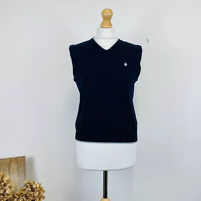 Vintage M&S Marks And Spencer Navy Blue Wool Blend Sleeveless Tank Jumper M • £12