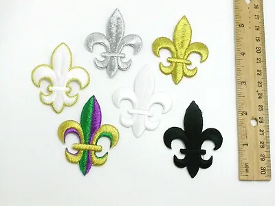 $11.50 • Buy Fleur De Lys Patch Iron On Embroidered Applique Lis Metallic 2.5  Tall (64mm)
