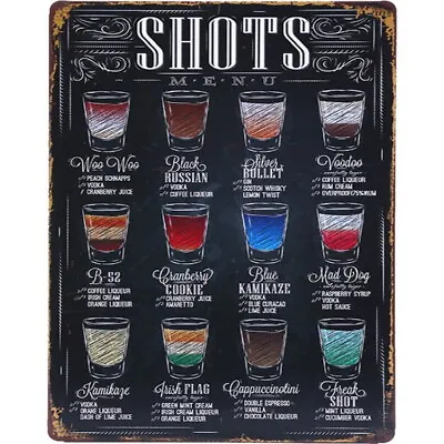 Retro Vintage Shots Recipe Menu Cocktails Bar Pub Shed Man Cave Metal Wall Sign • £4.99