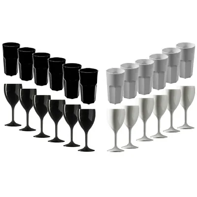 $95.94 • Buy Premium Reusable Polycarbonate Plastic Wine & Tumbler Glasses In Black & White