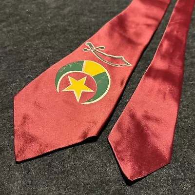 Vintage Shriners Masonic Red Handmade Men’s Neck Tie 50s 60s • $24.99