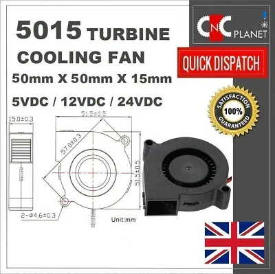 £4.95 • Buy 5015 TURBINE BLOWER 5cm COOLING FAN 50 X 50 X 15mm 5V 12V 24V DC 3D PRINTER UK 