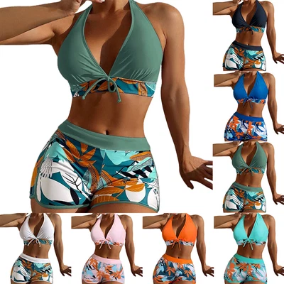 £12.99 • Buy Womens Halter Neck Padded Bra Bikini Set Boy Shorts Swimwear Swimsuit Beachwear