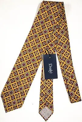 Drake's - Yellow Silk Tie W/Ancient Madder Print • $54.99