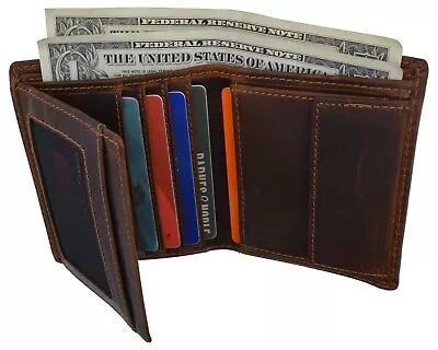 Cazoro Mens Hunter Leather RFID Bifold Trifold Card ID Wallet W/ Coin Pocket • $19.99