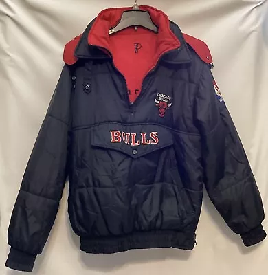 Chicago Bulls Pro Player 1/4 Zip Pullover Jacket Hooded NBA Coat Vintage M • $40