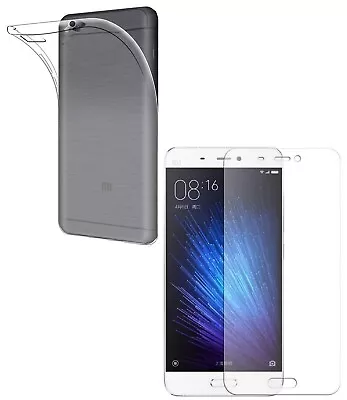 For XIAOMI MI 5S TEMPERED GLASS SCREEN PROTECTOR + CLEAR SILICONE TPU CASE COVER • £5.45