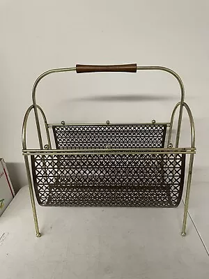 Vtg.  Brass Mesh Metal Wire Magazine Rack Mid Century Modern Record Rack Stand • $34.49