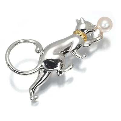 Auth MIKIMOTO Brooch Akoya Pearl 6.5mm Cat Silver • $273.43