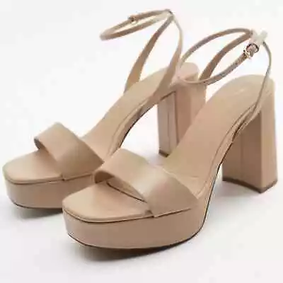 ZARA - Women’s Nude Leather Platform Heeled Sandals Size 6.5 • $50