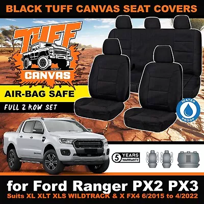 BLACK TUFF CANVAS S2 FORD RANGER PX2 PX3 Dual Cab Seat Covers XL XLT 6/2015-4/22 • $215.26