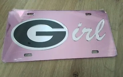 UNIVERSITY OF GEORGIA Bulldogs Pink G GIRL Mirrored License Plate / Tag NEW! • $18