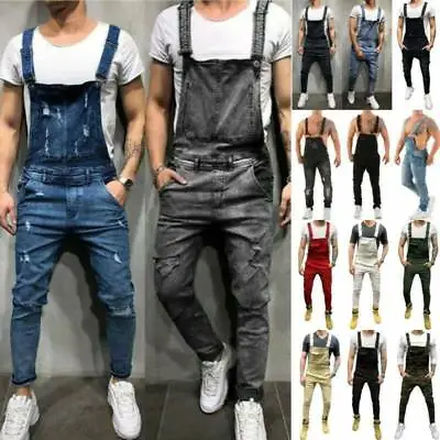 Men Denim Jeans Overalls Dungarees Bib Pants Jumpsuit Work Casual Long Trousers~ • $41.49