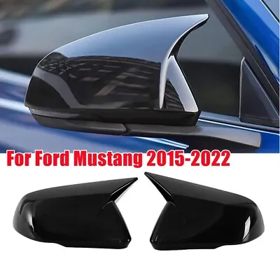 Gloss Black OX Horn Mirror Cover For 2015-2022 Ford Mustang With LED Turn Signal • $29.98