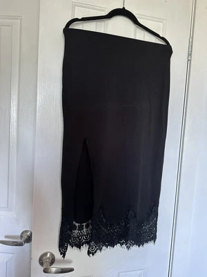 $5 • Buy Black ASOS Midi Skirt With Slit And Lace Detail Size 14