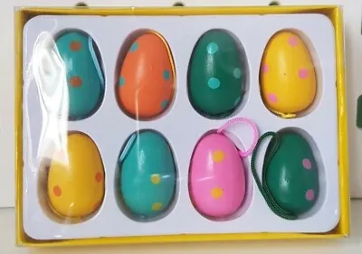 8 Hand Painted Wooden Easter Eggs Tree Decorations • £7.50