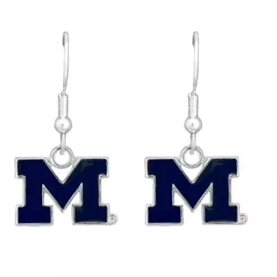 Michigan Wolverines Navy Blue Block M Logo Silver Charm Earrings Jewelry Gift • $19.49