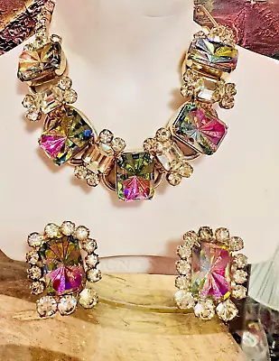 Juliana DeLizza Elster Necklace Earring Watermelon Multifacet Jonquil Rhinestone • $450