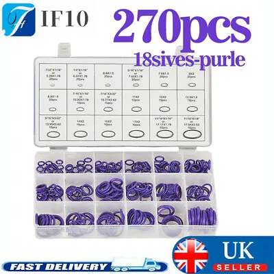 270pcs Rubber O Ring Fluorine Assortment Set Universal Oil Gasket Seal Kit Box • £8.98