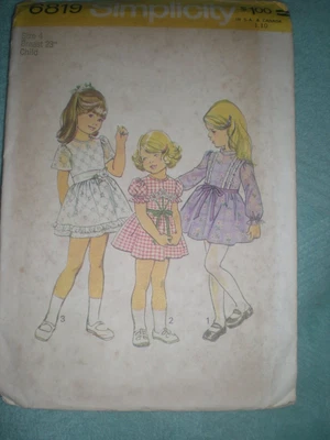 $5 • Buy Vintage 1975 Simplicity Sewing Pattern #6819 For Little Girl's Size 4 Dress