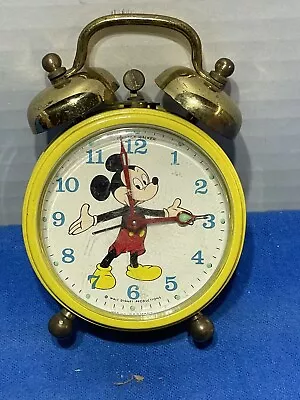 Vintage Walt Disney Mickey Mouse 1960s Phinney-Walker Alarm Clock Yellow 4   • $24.95