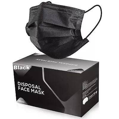 50 PCS Disposable Face Mask Non Medical Surgical 3 Ply Ear Loop Black Masks USA • $9.99