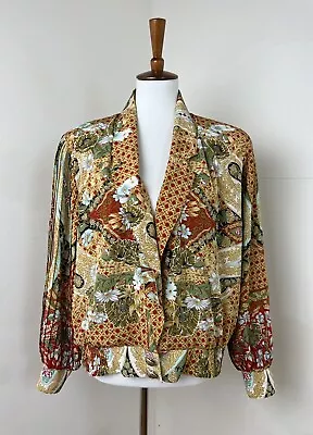 Vtg Howard Wolf Bomber Jacket And BELT Womens Size L/XL 12/14 Multicolor GOLD • $26