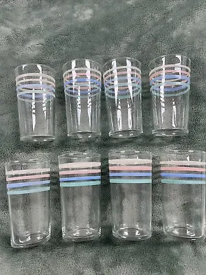 8 RARE Petalware Pastel Bands Tumblers Corning Macbeth Evans Vintage 1930s MINT • $300