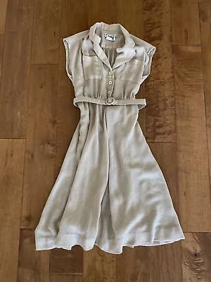 Vtg 90s Dress Beige Sz 3/4 Womens Earthy Peasant Victorian Belted • $36