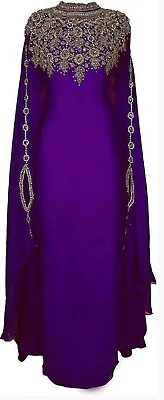 Sale! Purple Moroccan Dubai Kaftans Abaya Dress Very Fancy Long Gown Party Dress • $51.59