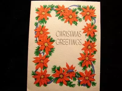 Vintage  Ribbons Of Poinsettias!!  Christmas Greeting Card • $2